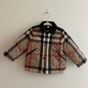 New Burberry Kids Quilted Plaid Jacket Beige/Black 18M 2T
